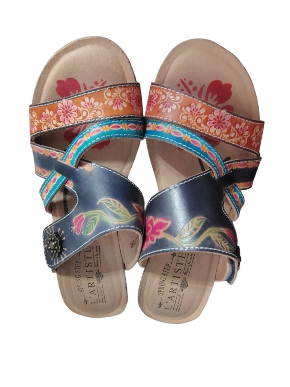Spring Step L’Artiste Women’s Multicolor Leather Wedge Sandals Size 37 Floral